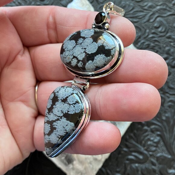 Snowflake Obsidian and Black Onyx Stone Jewelry Crystal Pendant - Picture 6 of 7